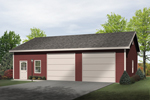 Two-car garage includes workshop space through door