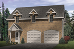 Unique apartment garage has space for two cars and striking gabled windows and covered porch