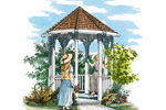 Intricate eight-sided gazebo would look great with a Country or Victorian style home plan