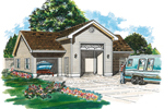 Symmetrically pleasing two-car garage with center RV storage
