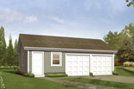 Two-car garage has workshop with entry door and window