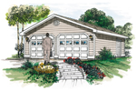 Two-car garage has siding exterior and two separate garage doors