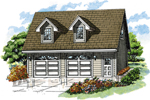 Two-car garage has twin dormers on roof