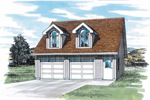 Two-car apartment garage with twin roof dormers