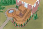 Multi-level deck has space designed for a whirlpool space