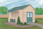 This yard and garden shed is the dieal style for many home plans and has a double door entry