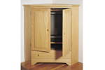 This corner TV cabinet provides a handsome place to hide the TV behind doors