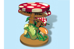 This mushroom plant stand adds a whimsical touch to a room or patio area