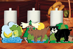 Woodland paper towel holders are decorated with a fish, moose and black bear