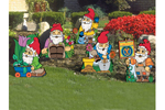 A collection of five garden gnomes is a favorite yard art pattern group 