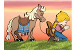 This pattern has a girl and horse kneeling and praying