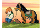 This pattern has a boy and horse kneeling and praying