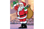 Friendly and inviting waving Santa greets holidays visitors