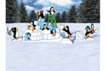 Winter themed penguin fun pattern with multiple penguin and an igloo