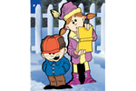 Pattern in kid's choir scene with children shivering from the cold
