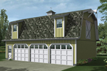 Cedar shake roof and a gambrel style roof make this apartment garage rustic with a country feel
