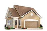 Stylish two-car garage has side entry door and the appearance of a cottage style house