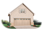 Two-car garage has decorative window above garage door
