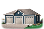 Three-car garage has center gable design for added charm