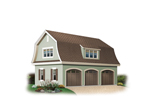 Three-car garage has charming gambrel roof with dormer