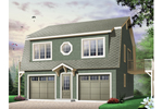 Two-story style two-car garage apartment with decorative round center second floor window 