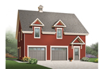 Two-car apartment garage with gables topped dormer windows above