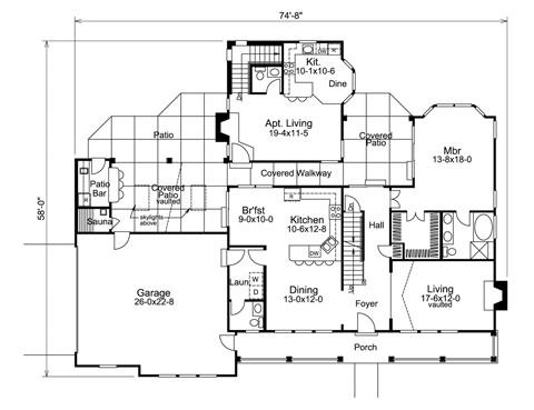 home plan with separate apartment living included