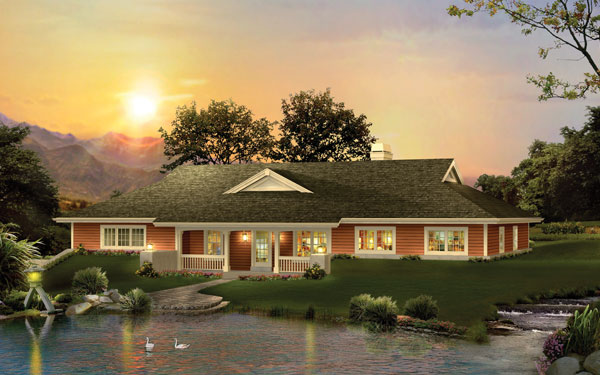 color rendering of berm home by lake