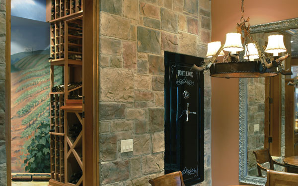 custom wine cellar with vineyard wall mural