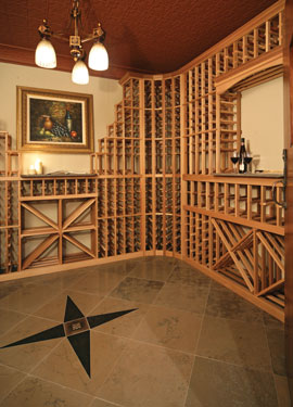Formal wine cellar with unique inlaid marble flooring