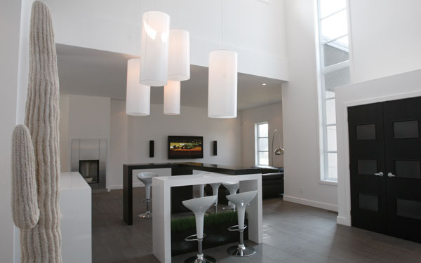 modern home with unique chandelier