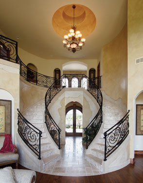 elegant European luxury home with entry chandelier