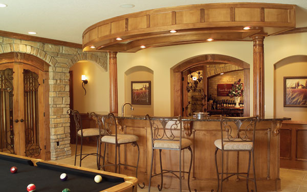 classy wet bar with billiard table nearby