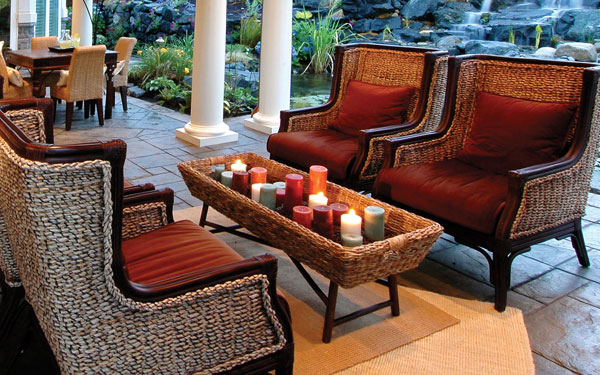 candle decor on a cozy covered porch