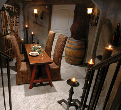 cozy wine cellar with candles