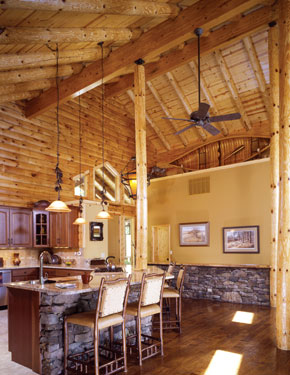 rustic kitchen with boat above