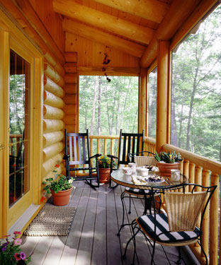 log home outdoor covered deck