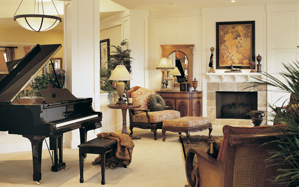 luxury great room with piano