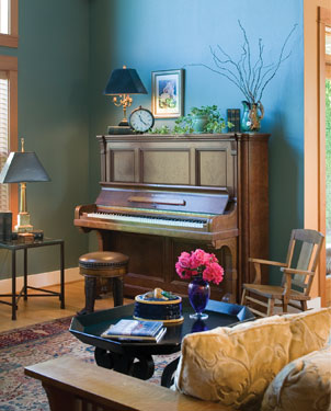 music room with upright piano