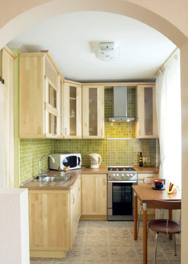 small kitchen with eye-catching backsplash