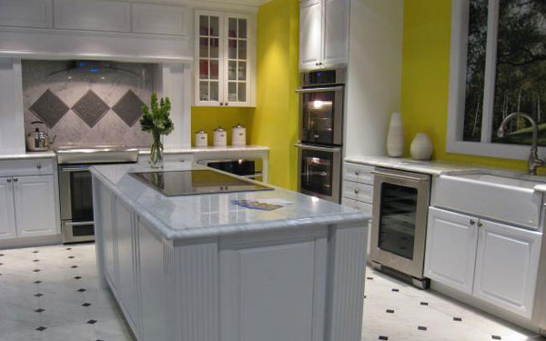 yellow walled kitchen