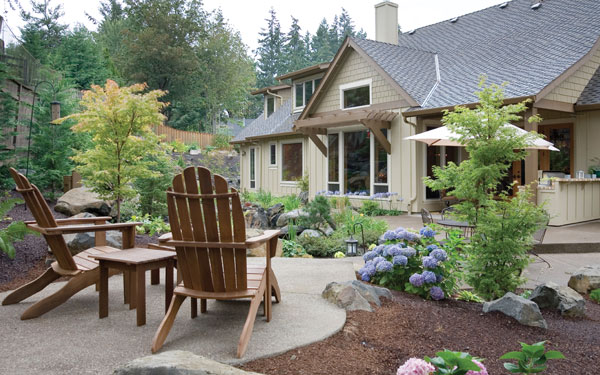 patio and garden area of this rustic home