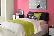 pink walled bedroom