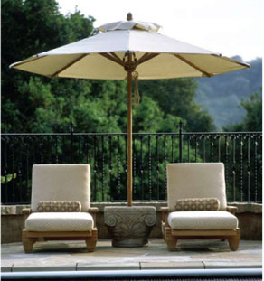 neutral lounges and umbrella poolside