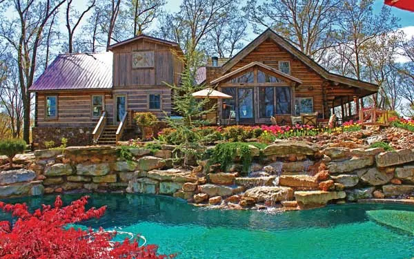 natural swimming pool with waterfall