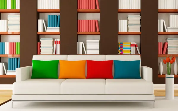 color coordinated books in bookcase