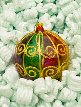 holiday ornament in styrofoam peanuts