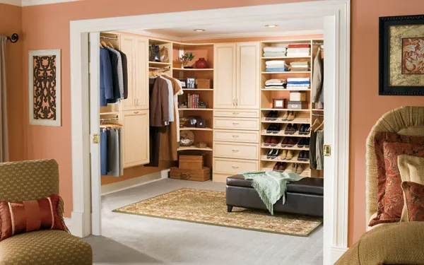 stylish dressing room with pocket doors